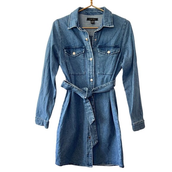 Amisu Dresses & Skirts - Amisu Denim Long Sleeve Button Up Dress